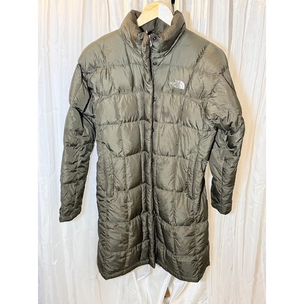 The North Face Puffer Parka Jacket Womens S Olive Green Quilted Down Full Zip